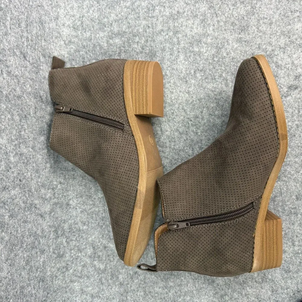 Universal Thread Ankle Bootie Womens 6.5‎ Side Zip Brown Casual Comfort Low Heel